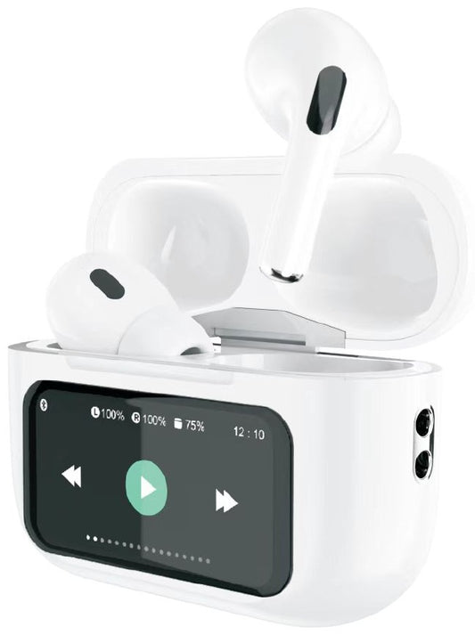 DENX DX650 ANC Wireless Earbuds with Touch LED Display – Bluetooth 5.4, Noise Cancelling, 100H Standby, White