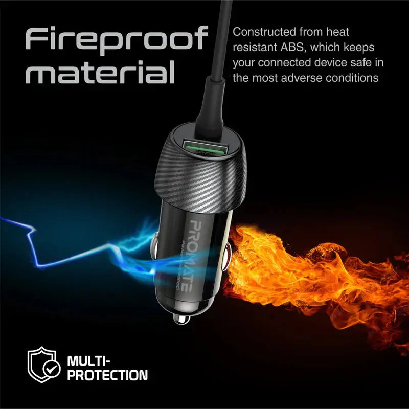 Promate PowerDrive-33PDCI | 33W Car Charger with Built-In Lightning Cable + USB-A Port The Wonders Mart Trading™
