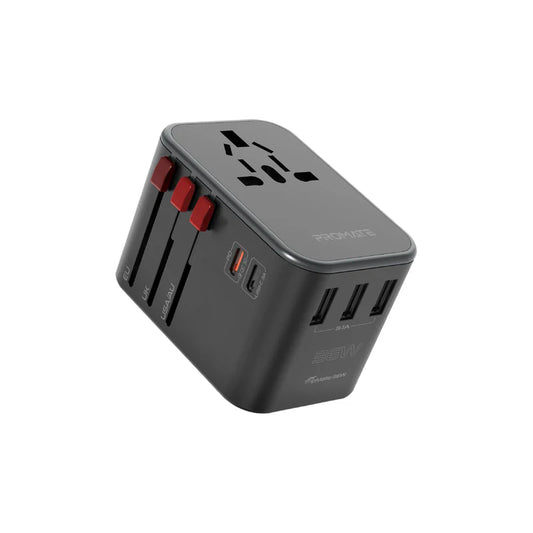 Promate TripMate-36W | 5-Port Universal Travel Adapter with Surge Protection – USB-C + USB-A – 36W Output – Global Plug Compatibility