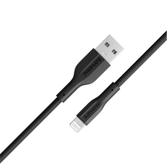 Promate XCord-Ai | USB-A to Lightning Cable – 100cm Durable Silicone Cable with 10W Fast Charging, 480Mbps Data Transfer & 10000 Bend Lifespan – MFi Certified for iPhone, iPad, iPod