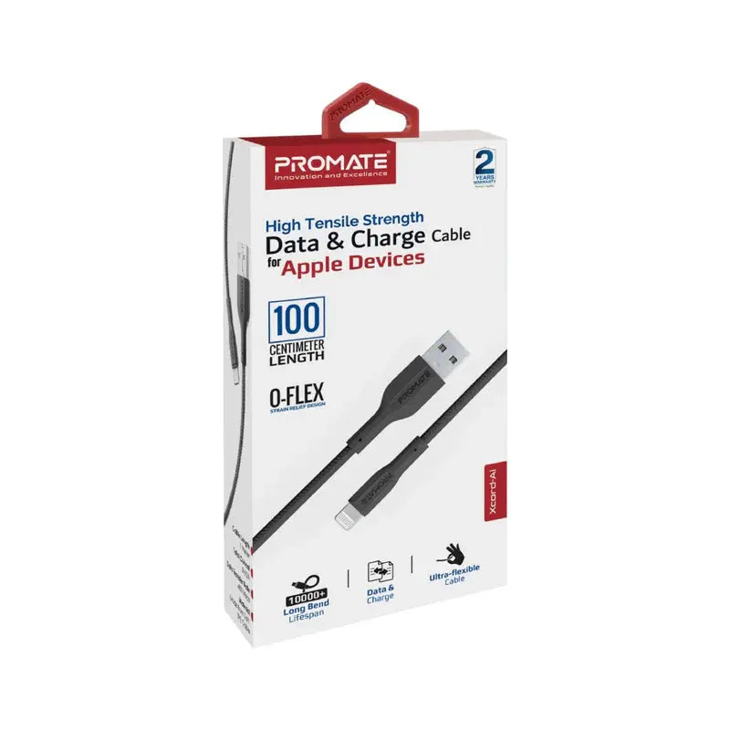 Promate XCord-Ai | USB-A to Lightning Cable – 100cm Durable Silicone Cable with 10W Fast Charging, 480Mbps Data Transfer & 10000 Bend Lifespan – MFi Certified for iPhone, iPad, iPod The Wonders Mart Trading™