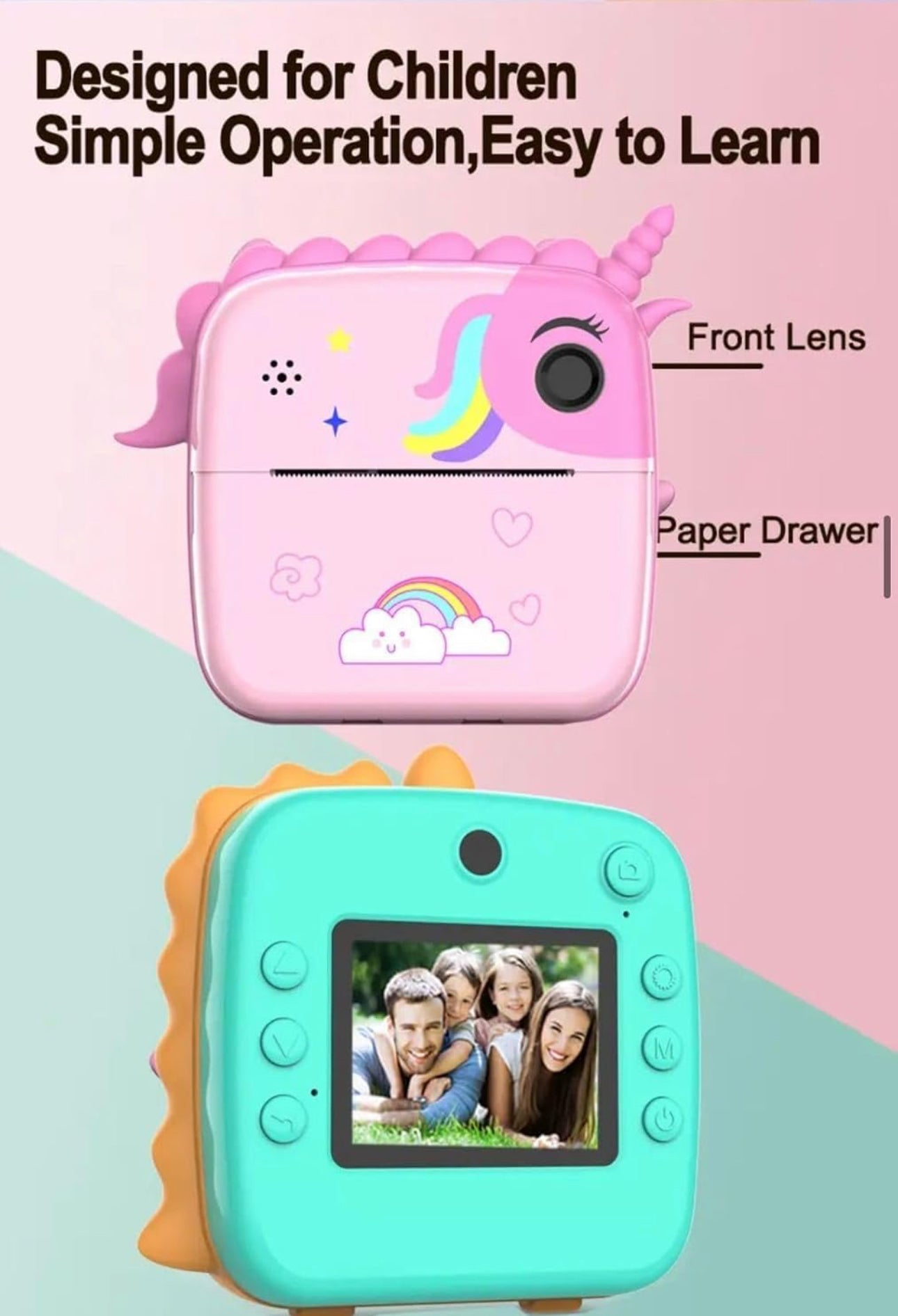 Children Digital Instant Print Camera for Kids, Birthday Gifts, Selfie Digital Camera, Videos, Portable Travel Camera Toy for Kids with Print Paper