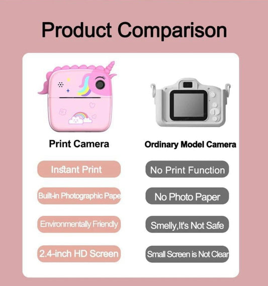 Children Digital Instant Print Camera for Kids, Birthday Gifts, Selfie Digital Camera, Videos, Portable Travel Camera Toy for Kids with Print Paper