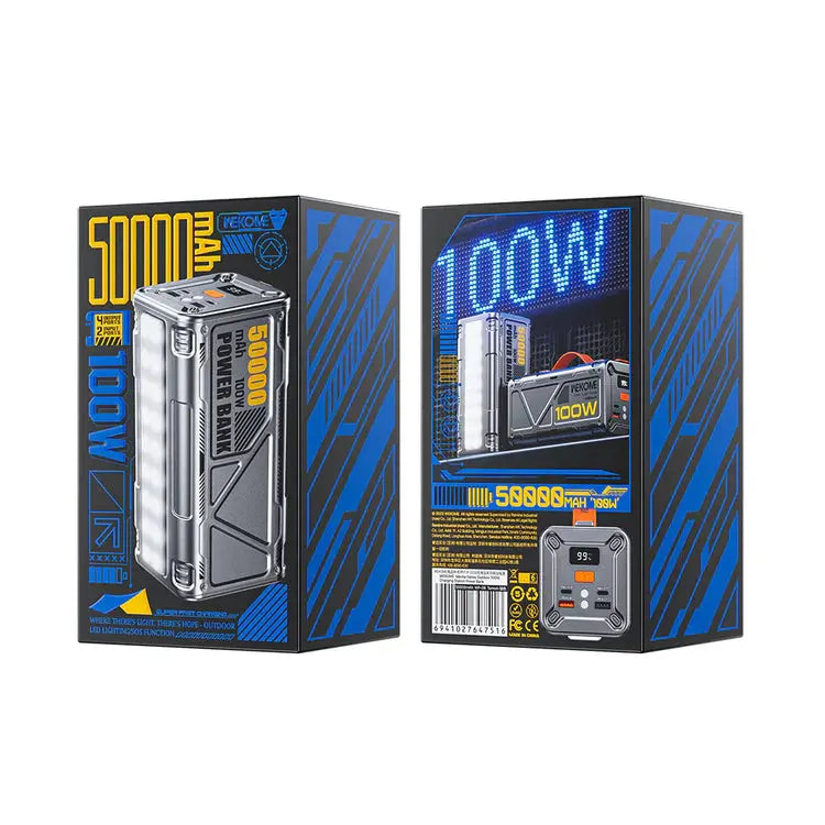 WEKOME WP-08 Mecha Series Power Bank 50000mAh – 100W, Outdoor LED, SOS, Cyberpunk Design The Wonders Mart Trading™