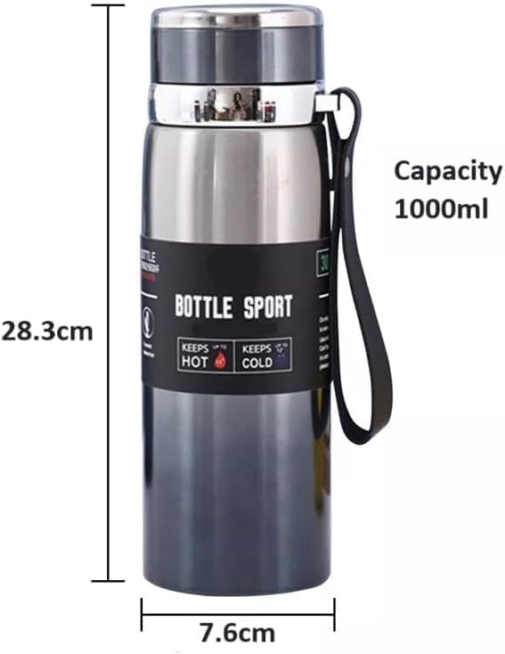 DENX Stainless Steel Thermos Bottle – Double-Wall Vacuum Insulated Flask | Hot & Cold Beverage Travel Bottle with Tea Strainer, Leakproof Lid, and One-Hand Flip Cap