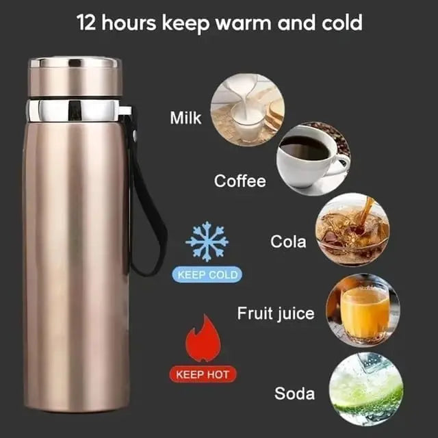DENX Stainless Steel Thermos Bottle – Double-Wall Vacuum Insulated Flask | Hot & Cold Beverage Travel Bottle with Tea Strainer, Leakproof Lid, and One-Hand Flip Cap The Wonders Mart Trading™