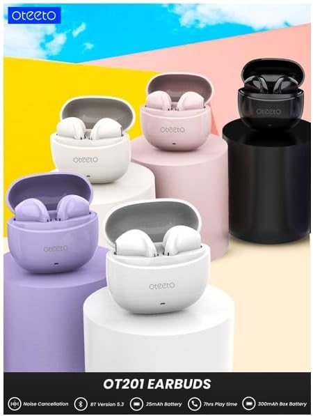 OT201 TWS True Wireless Earbuds – Bluetooth 5.3, Touch Controls, ANC, Clear Mic, 7‑Hour Playtime – Compatible with Android & iPhones – White