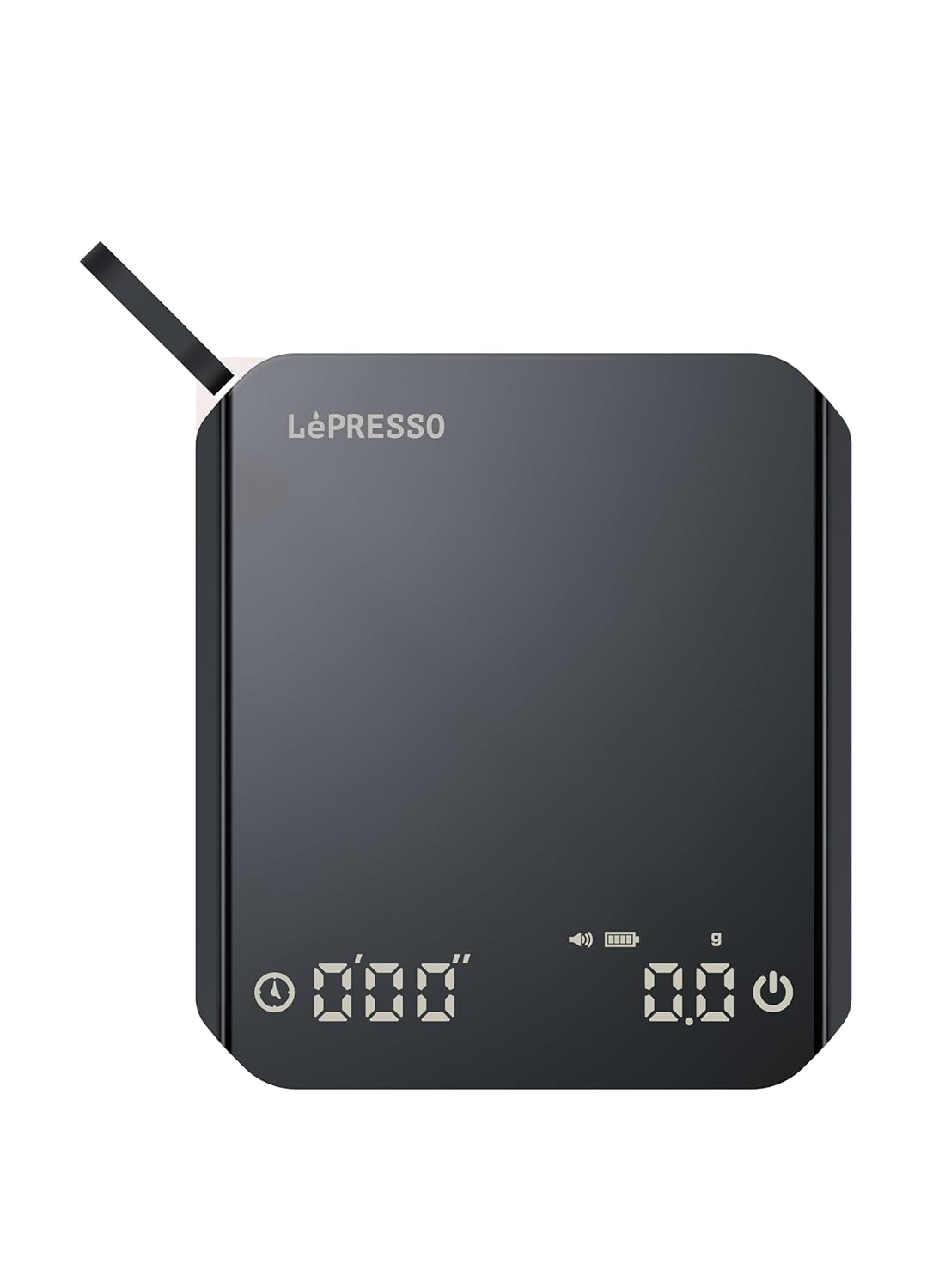 LePresso Digital Coffee Scale with Timer – Precision LED Display, Tare Function, Auto Shut-Off, 800mAh Rechargeable Battery, Non-Slip Platform – Black
