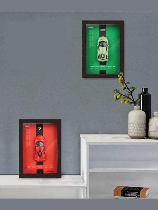 3D Sports Car Frame | Wall Art | Wooden Frame model with Removable Die cast Cars, Lights, Pull-Back Action & Opening Doors | Collectibles