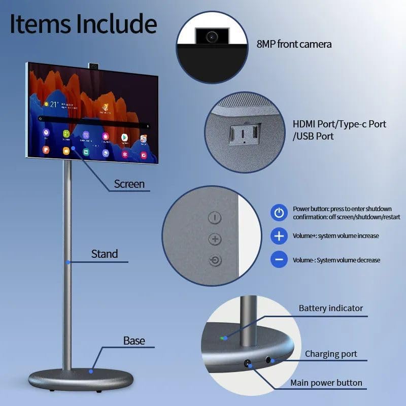 Taktik Smart Floor Display – 21.5”, 27”, 32” | Rotatable Android Touch Screen with Battery, Wi-Fi & HD Display