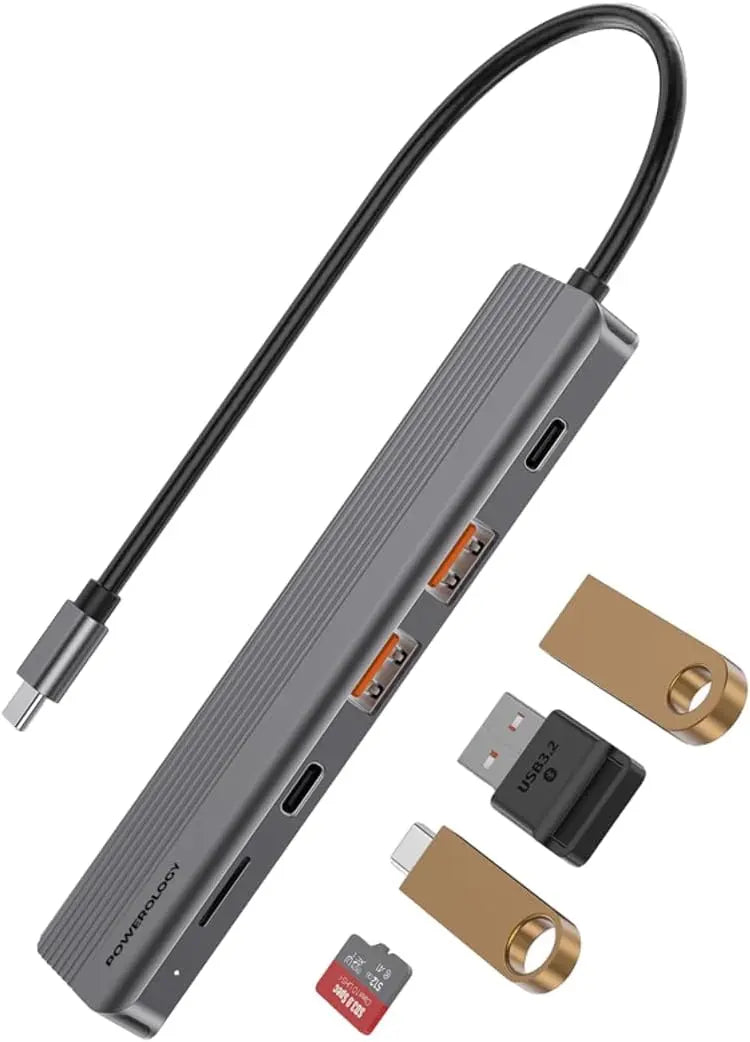 Powerology USB-C Multiport Hubs – High-Speed 6-in-1 & 12-in-1 Models with 4K HDMI, 100W PD, Gigabit Ethernet, USB 3.2, SD/MicroSD, and Dual Display Support – Aluminum Body (Dark Gray) The Wonders Mart Trading™