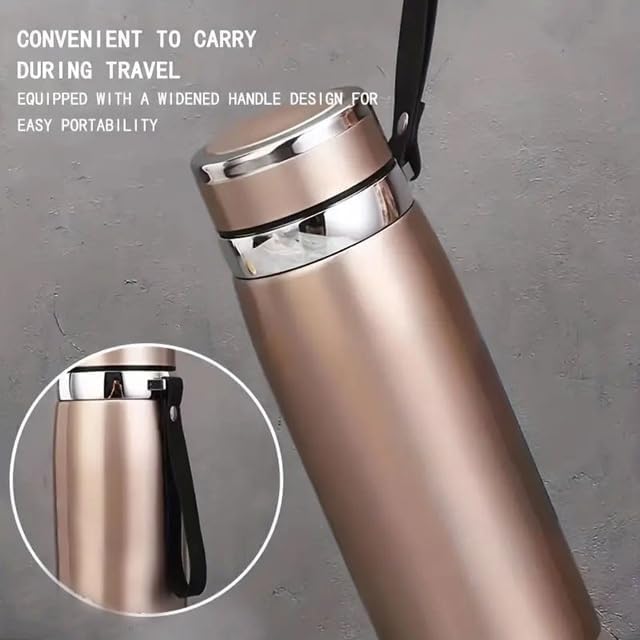 DENX Stainless Steel Thermos Bottle – Double-Wall Vacuum Insulated Flask | Hot & Cold Beverage Travel Bottle with Tea Strainer, Leakproof Lid, and One-Hand Flip Cap
