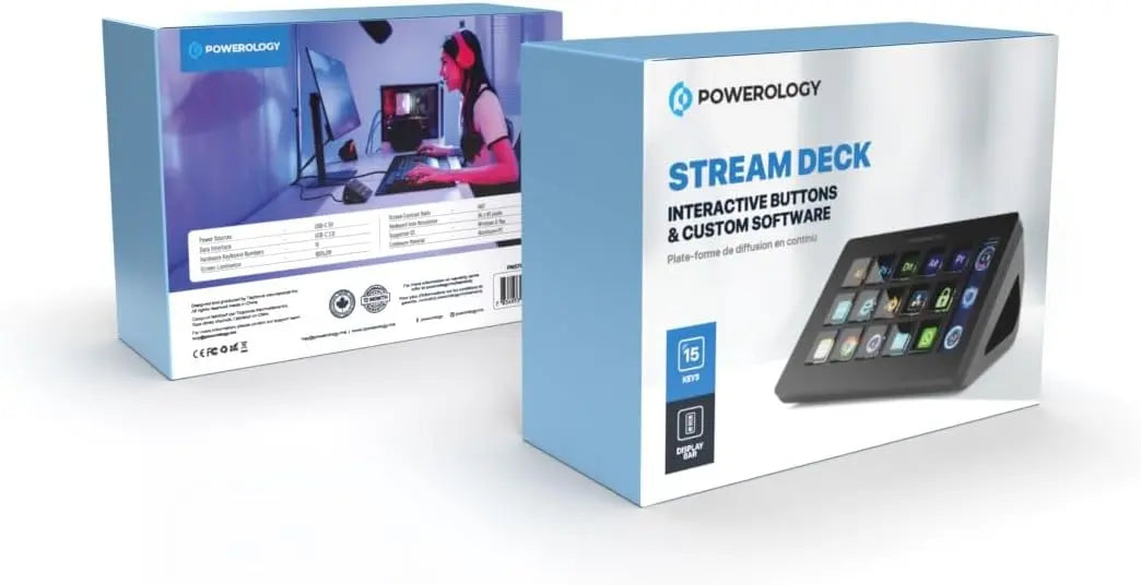Powerology Stream Deck – 15 Programmable LED Keys, USB-C Interface, Custom Software, Mac & Windows Compatible, High-Contrast Display The Wonders Mart Trading™