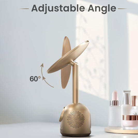 Green Lion Makeup Mirror with Bluetooth Speaker & 15W MagSafe Wireless Charger – 3-Level LED Light, 60° Adjustable, Type-C Output – Gold