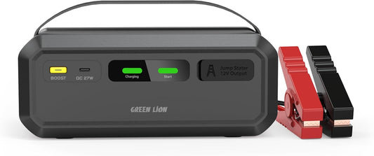 Green Lion Super Capacitator 12V Batteryless Jump Starter, 1000A Portable Battery Charger, 3 Min Quick Charging, 7L/4L Gasoline/Diesel Engines, Car Battery Clip & USB-C Charging Input