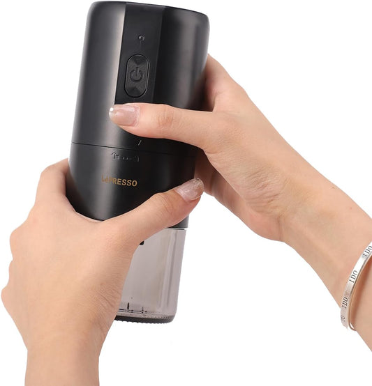 LePresso Portable Coffee Conical Grinder Espresso Machine – Adjustable Ceramic Burr Grinder with 1200mAh Battery & Type-C Charging | Compact, Travel-Friendly Design – Black