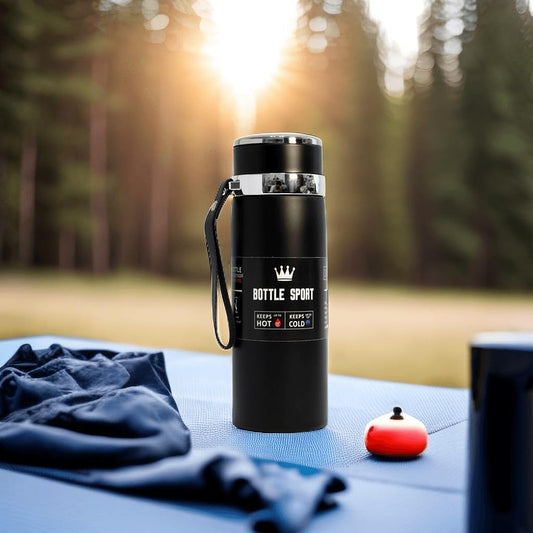 DENX Stainless Steel Thermos Bottle – Double-Wall Vacuum Insulated Flask | Hot & Cold Beverage Travel Bottle with Tea Strainer, Leakproof Lid, and One-Hand Flip Cap