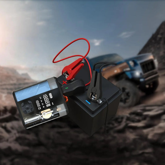 Powerology Portable Jump Starter & Air Compressor – 8800mAh Battery, 150PSI Tire Inflator, 20W USB-C PD Charging, Digital Display – Supports Up to 5L Petrol & 3L Diesel Engines The Wonders Mart Trading™