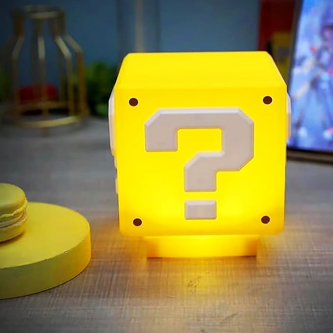 Super Mario Bros. Question Block Night Light – With Game Sound Effects | USB Rechargeable & Silent Mode