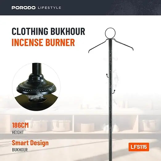 Porodo Modern Bukhour Incense Burner Stand with Hanger Hooks – 186CM Tall Tripod Base, Ventilation Holes, Fragrance Diffuser & Organizer for Home or Office The Wonders Mart Trading™