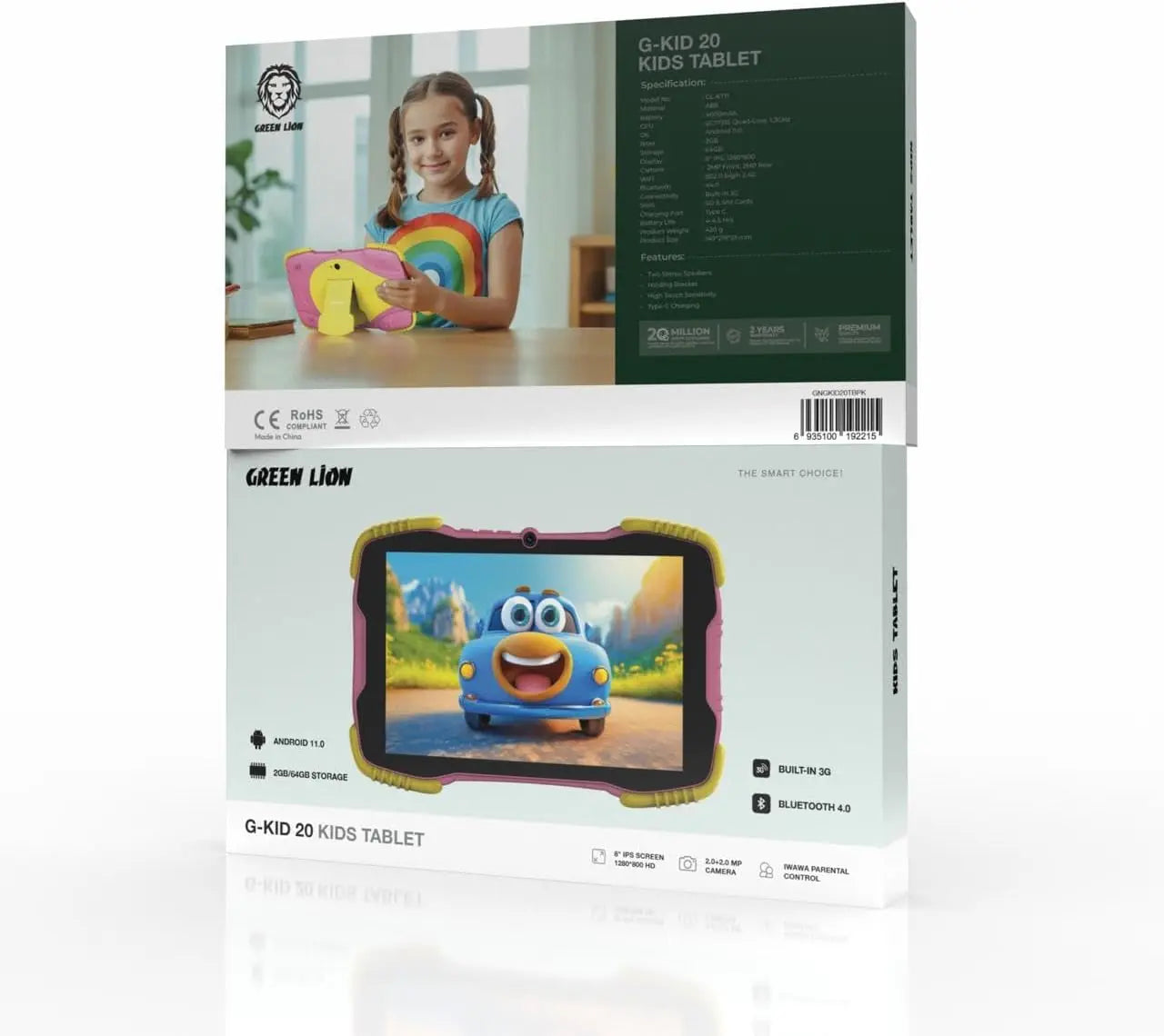 Green Lion G-Kid 20 Kids Tablet – 8” IPS Display, Android 11, 64GB Storage, 4000mAh Battery, Dual Speakers, Type-C – Blue / Pink The Wonders Mart Trading™