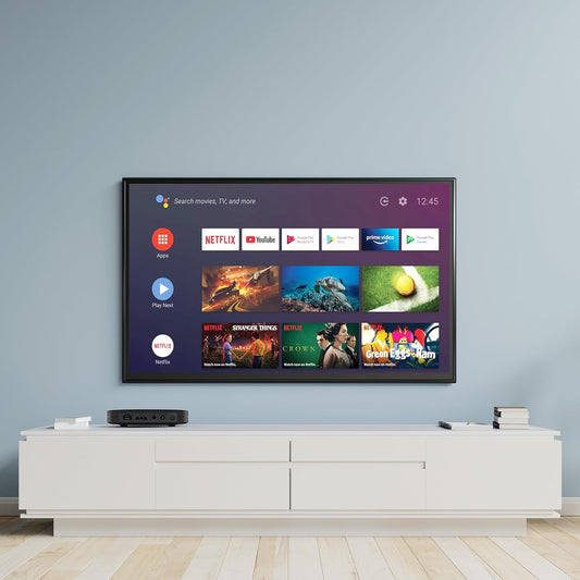 Porodo Android TV Box, 4K Ultra HD, 2GB RAM, 8GB Storage, Voice Command, Bluetooth Remote, Quad-Core CPU, Android 9.0, HDMI, USB, LAN, AV Out, Dual-Band WiFi, Home Entertainment