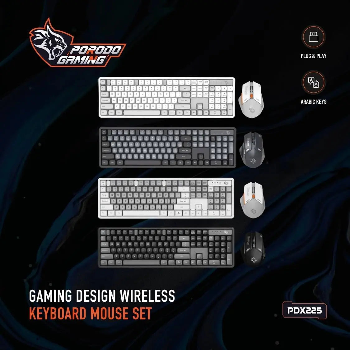 Porodo Wireless Gaming Keyboard & Mouse Set – 2.4GHz Connection, 1600 DPI Adjustable Mouse, Ergonomic Design | Compatible with Windows & Mac The Wonders Mart Trading™