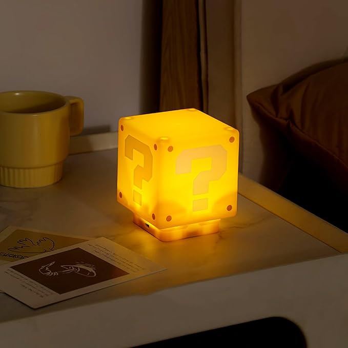 Super Mario Bros. Question Block Night Light – With Game Sound Effects | USB Rechargeable & Silent Mode