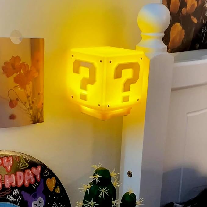 Super Mario Bros. Question Block Night Light – With Game Sound Effects | USB Rechargeable & Silent Mode
