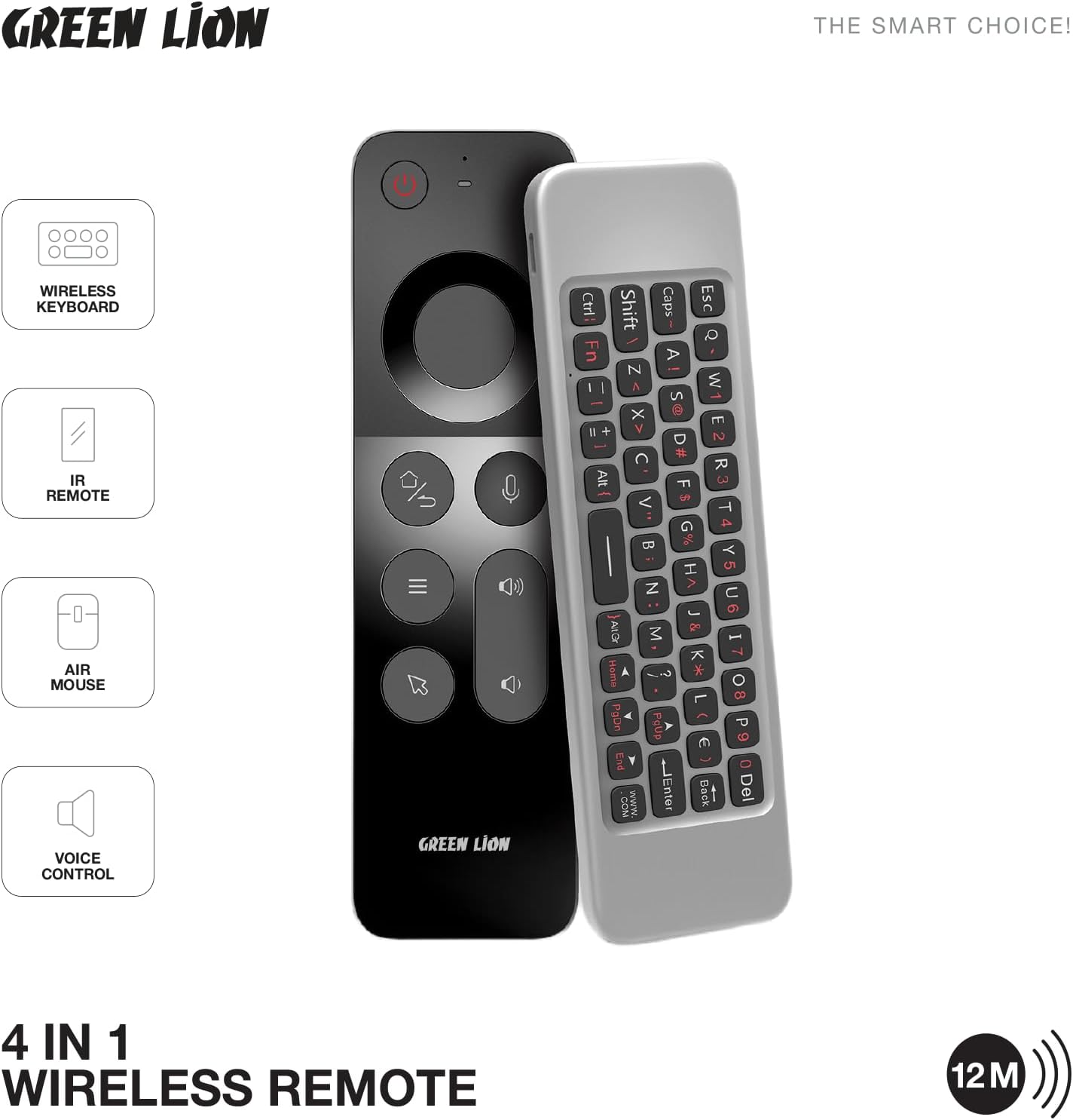 Green Lion Rechargeable 4 in 1 Wireless Universal Remote With Keyboard, for Samsung Smart-TV, Air mouse, Ir remote, Voice control, Compatible With Computer, Projector, Android/Windows/MacOS/Linux