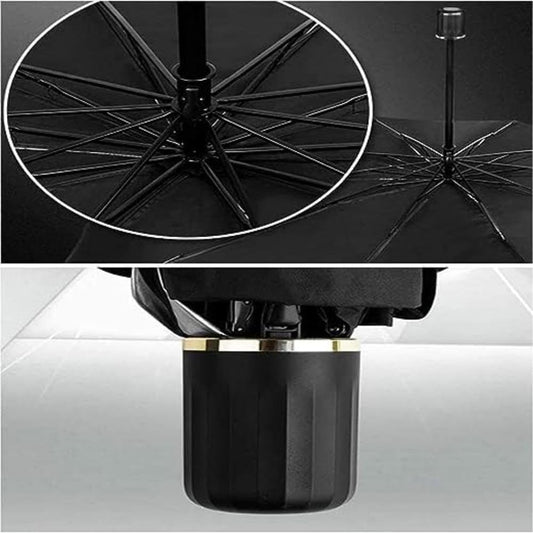 DENX Car Windshield Sunshade Umbrella – Foldable UV-Blocking Sun Visor, 360° Rotating Handle, Heat-Reflective Coating (140x80cm, Black)