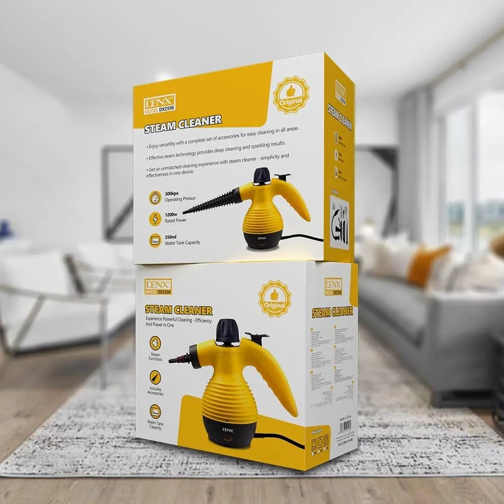 DENX 1200W Handheld Steam Cleaner – Portable High-Pressure Steam Cleaning Machine with 9 Accessories, 350ml Tank, 360° Nozzle for Kitchen, Bathroom, Car & More (Model DX2596) The Wonders Mart Trading™