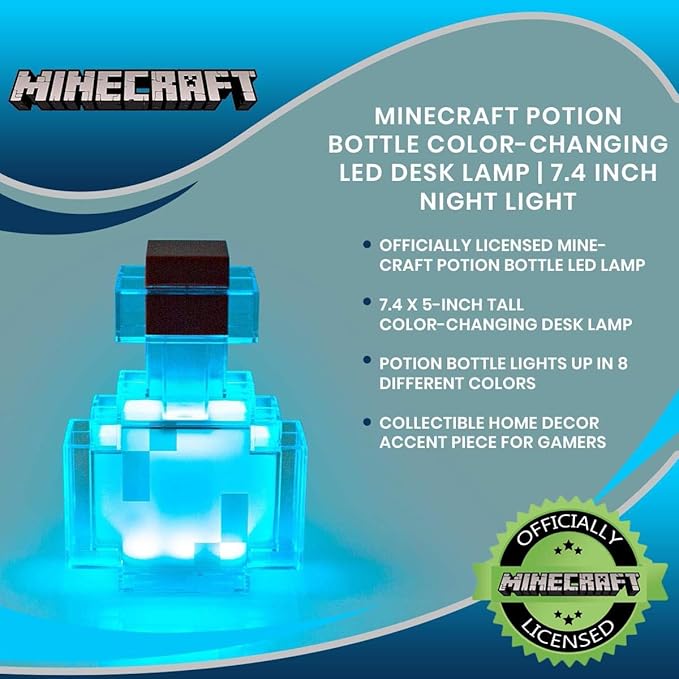 Minecraft Potion Bottle LED Lamp – 8 Color Changing Mood Light | Shake to Switch | USB Rechargeable