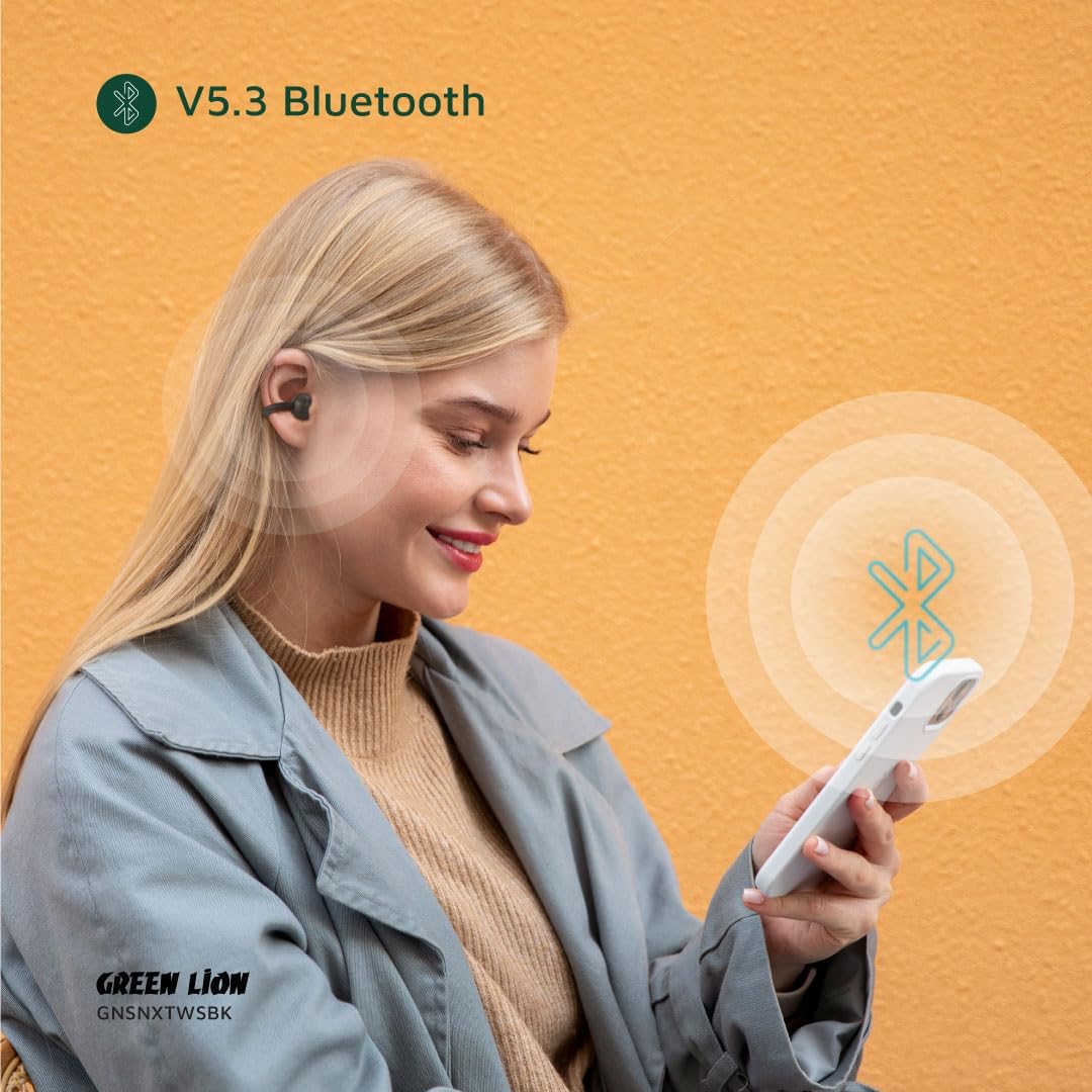 Green Lion Sonix Clip-On Earbuds, Bluetooth 5.3, IPX5 Waterproof, 5-6H Playtime, ENC, Touch Control, Type-C Charging, 40mAh Battery, Dual-Mic