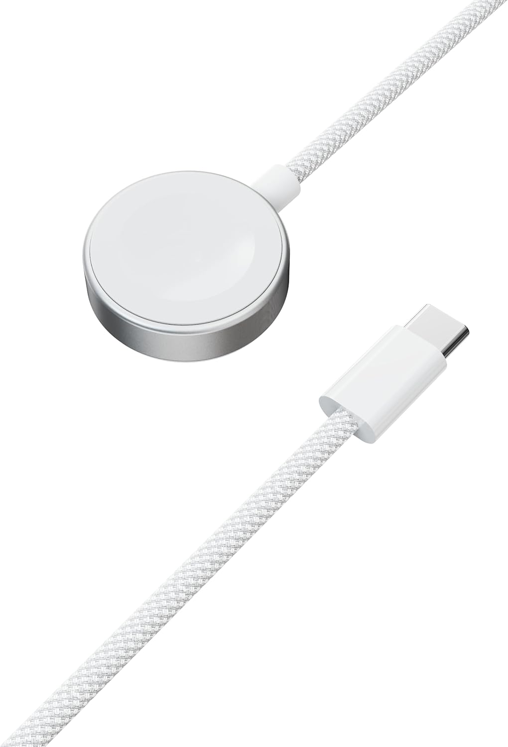 Porodo One Touch Charger magnetic Watch Charger 2.5W, Compatible with iWatch & Samsung Watch, Strong Magnet, High-Speed Charging, Durable Cotton Briaded Material, USB-C Connector - White