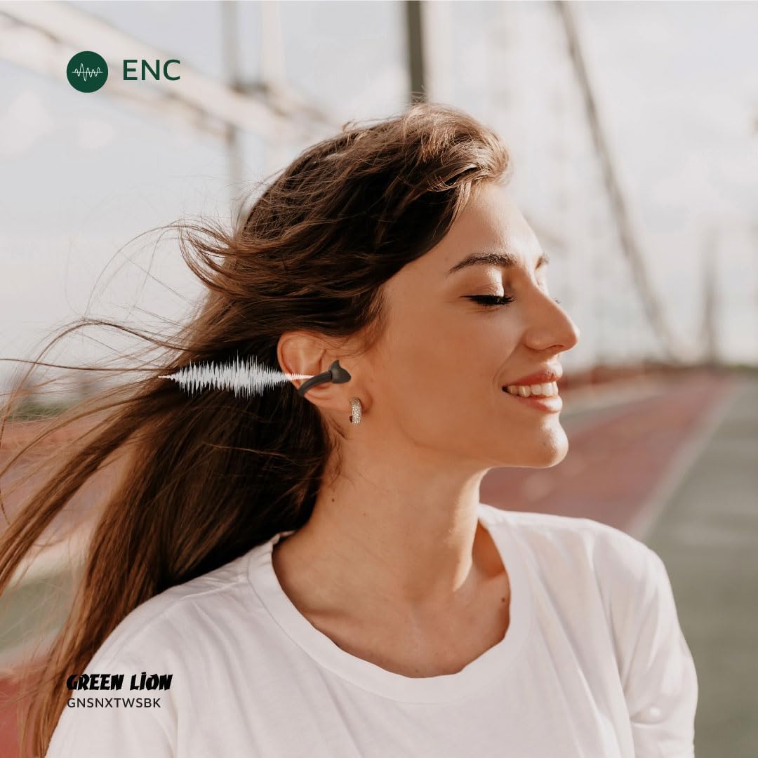 Green Lion Sonix Clip-On Earbuds, Bluetooth 5.3, IPX5 Waterproof, 5-6H Playtime, ENC, Touch Control, Type-C Charging, 40mAh Battery, Dual-Mic