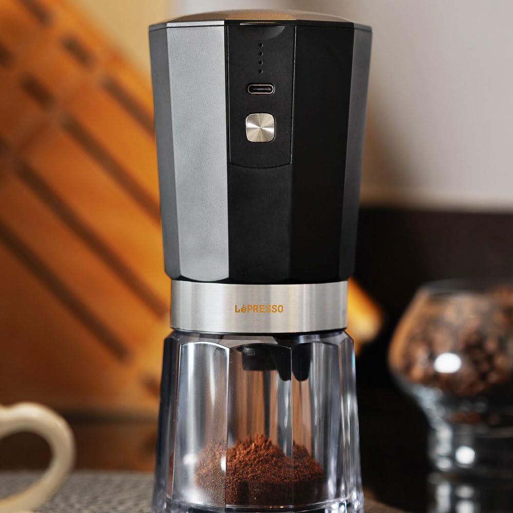LePresso Cordless Electric Conical Burr Grinder – Portable Rechargeable Coffee Grinder with 800mAh Battery & 420 SS Burr | 35g Capacity, 40 Cups Per Charge
