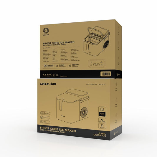 Green Lion Frost-Core Ice Maker Countertop, Portable Ice Machine with Self-Cleaning Function & Touch Control Panel, 12Kg/24H, Ideal for Home, Kitchen, Camping, RV, Office, Party - Cream White