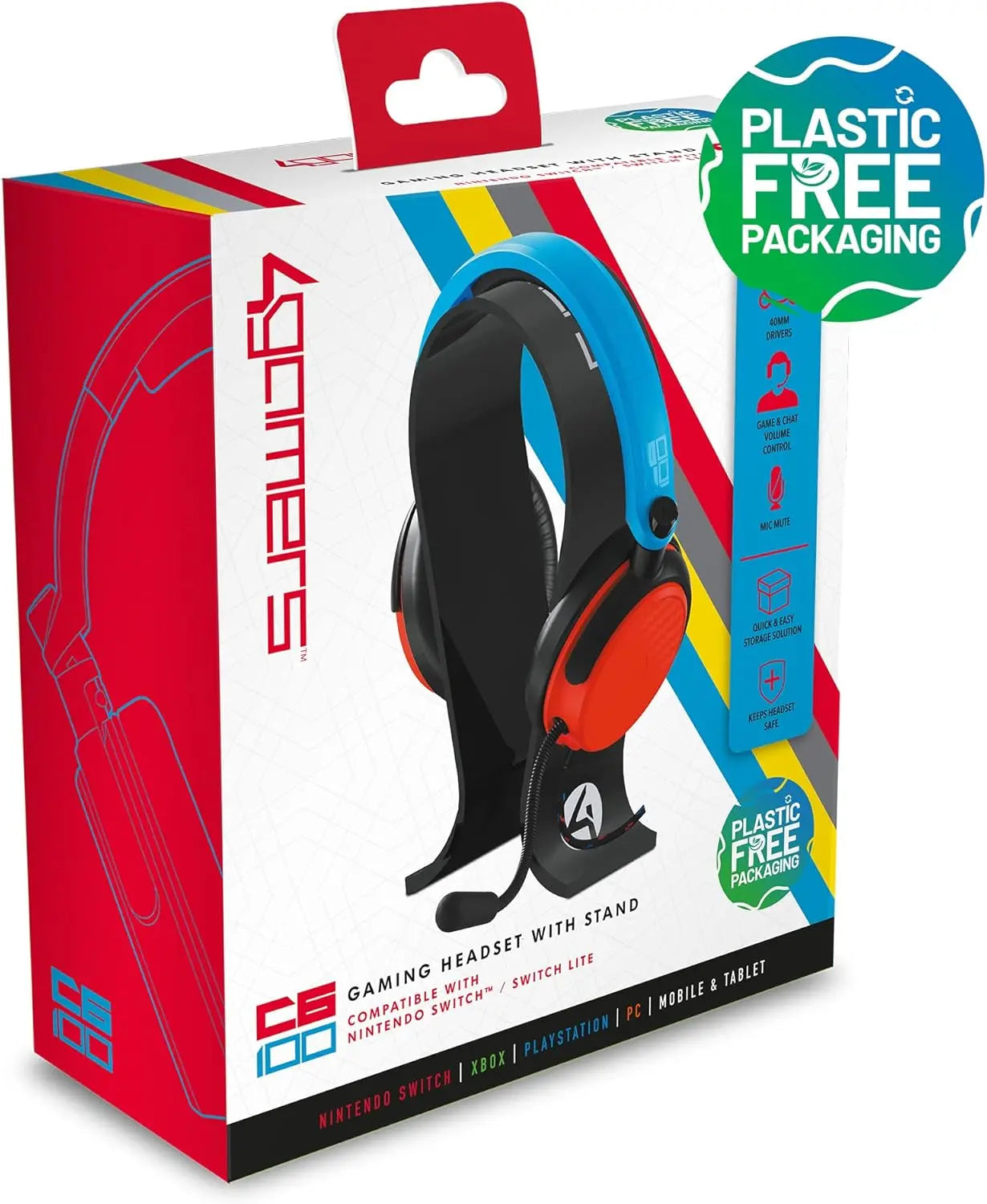 4Gamers C6-100 Gaming Headset Blue & Red + Headset Stand The Wonders Mart Trading™