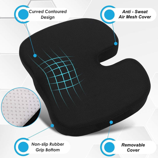 DENX Gel U-Shaped Memory Foam Seat Cushion – Orthopedic Tailbone & Back Pain Relief for Office, Car, Travel, Wheelchair, and More