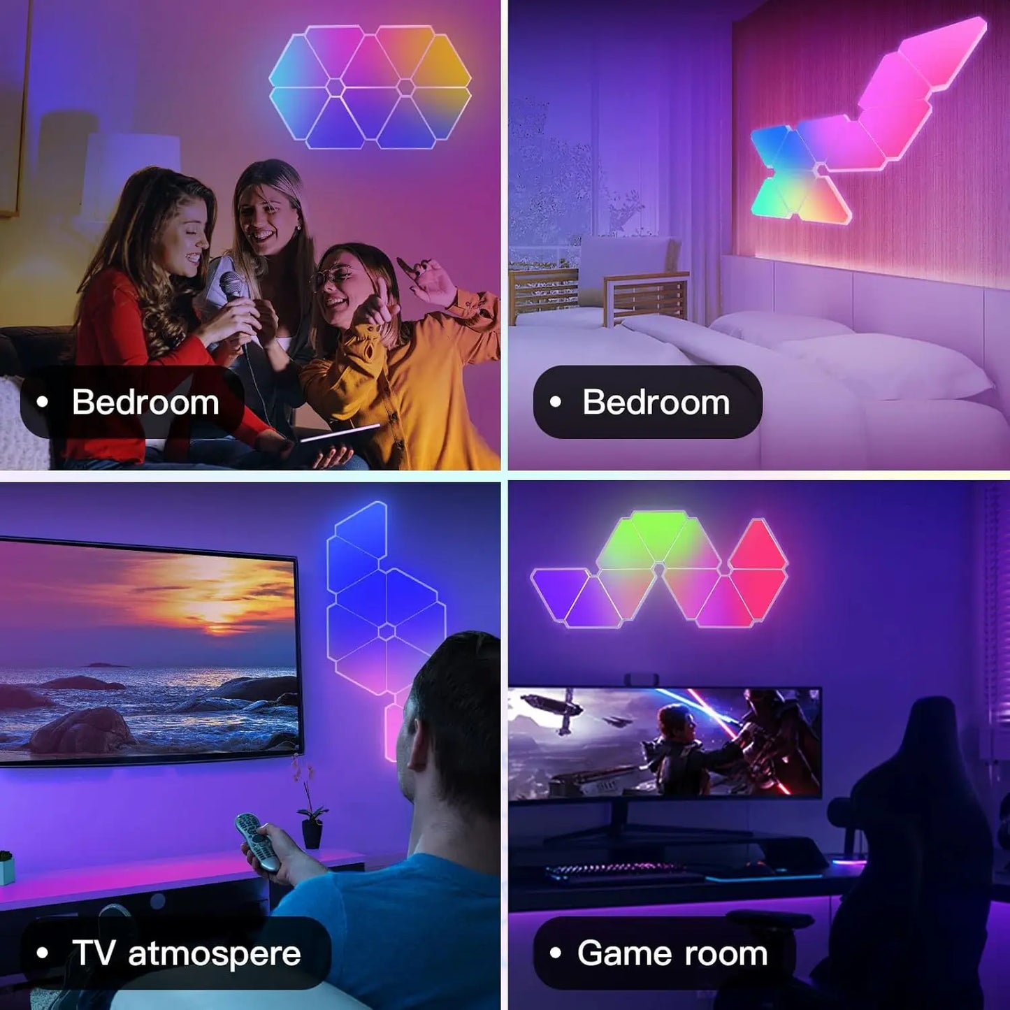 Smart Triangle LED Wall Light – Modular RGB Panels with Music Sync, App & Remote Control, DIY Lighting for Gaming Room, Bar, or Home Decor The Wonders Mart Trading™