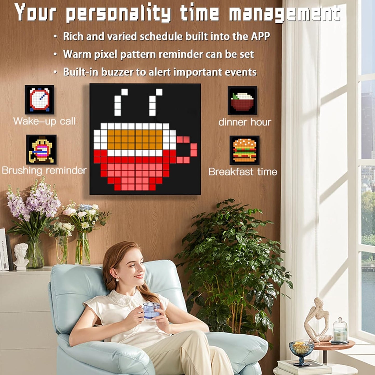 Pixel Art Display Screen, Digital Pixel Screen, 1+3 Combination Photo Frame, 16*16/8*32 DIY Programmable Pixel Art Led Display, Digital Alarm clock, Neon Light for Room Decoration Unique Lighting Deco