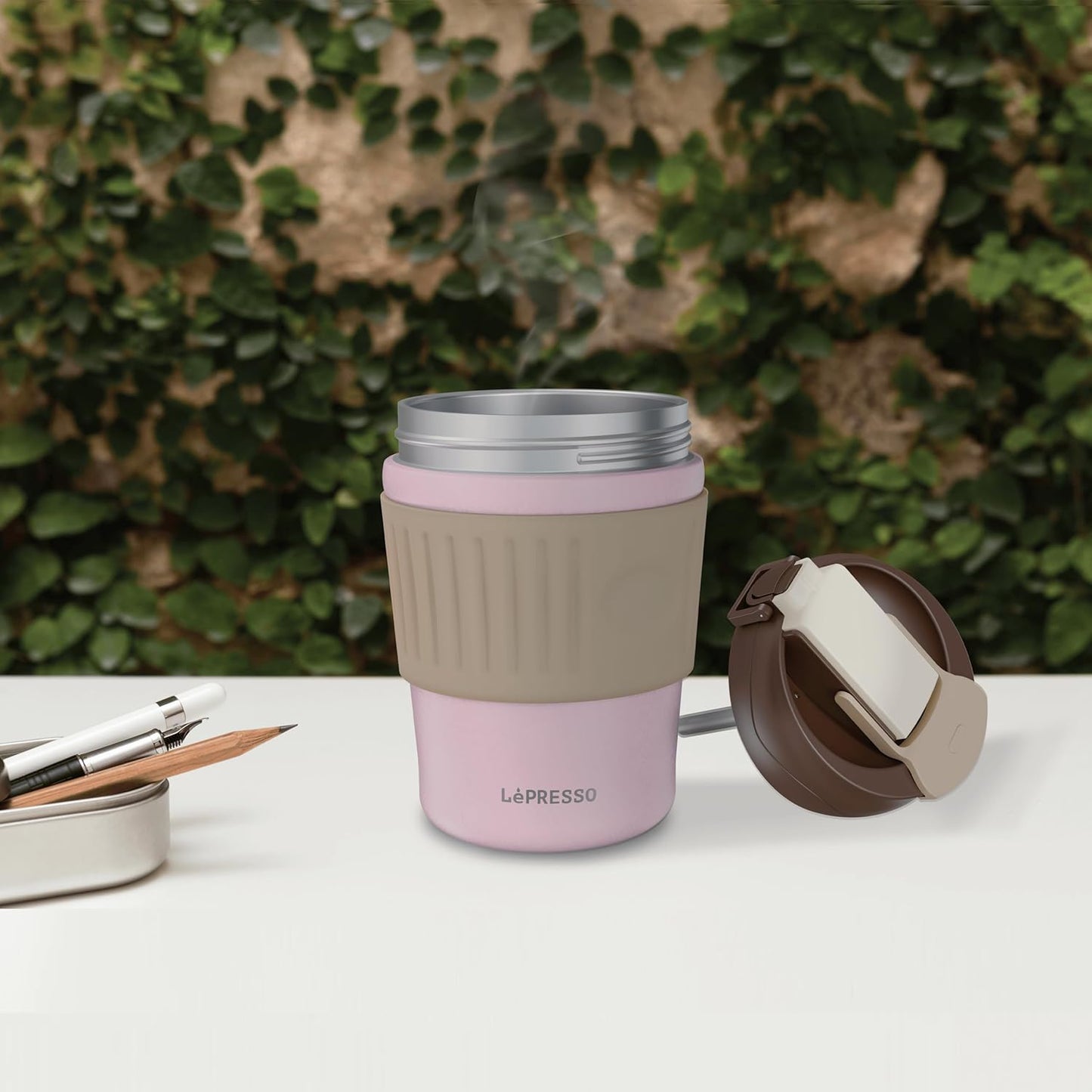 LePresso Dual Sip Tumbler Mug, 350ml Capacity, BPA Free & Leak-Proof Lid, Comfortable Grip, Stainless Steel Tumbler, Durable Thermal Insulation, Perfect for Hot Coffee & Cold Fresh Beverages