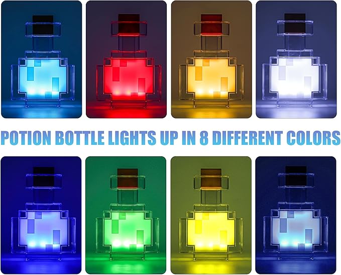 Minecraft Potion Bottle LED Lamp – 8 Color Changing Mood Light | Shake to Switch | USB Rechargeable