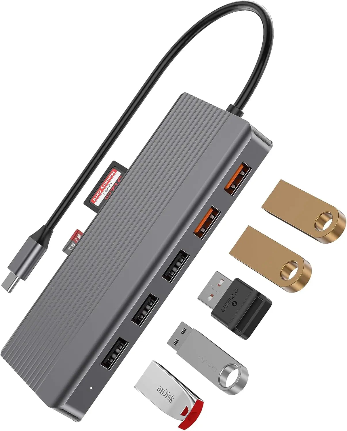 Powerology USB-C Multiport Hubs – High-Speed 6-in-1 & 12-in-1 Models with 4K HDMI, 100W PD, Gigabit Ethernet, USB 3.2, SD/MicroSD, and Dual Display Support – Aluminum Body (Dark Gray) The Wonders Mart Trading™