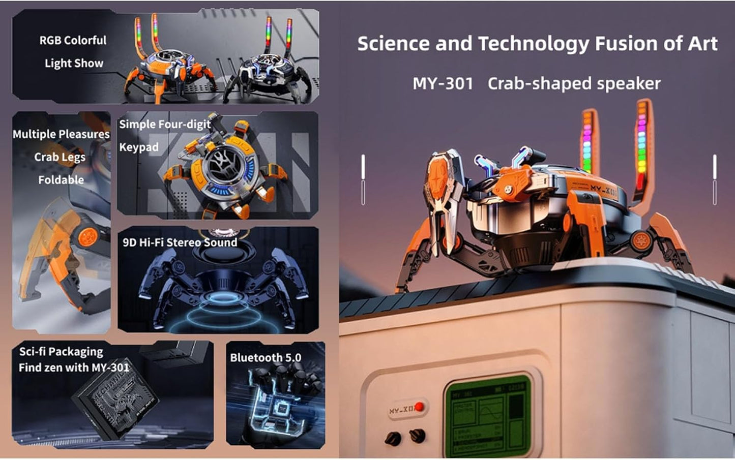 Machine Crab Audio™ – Bluetooth Speaker with Deep Bass & Futuristic Design