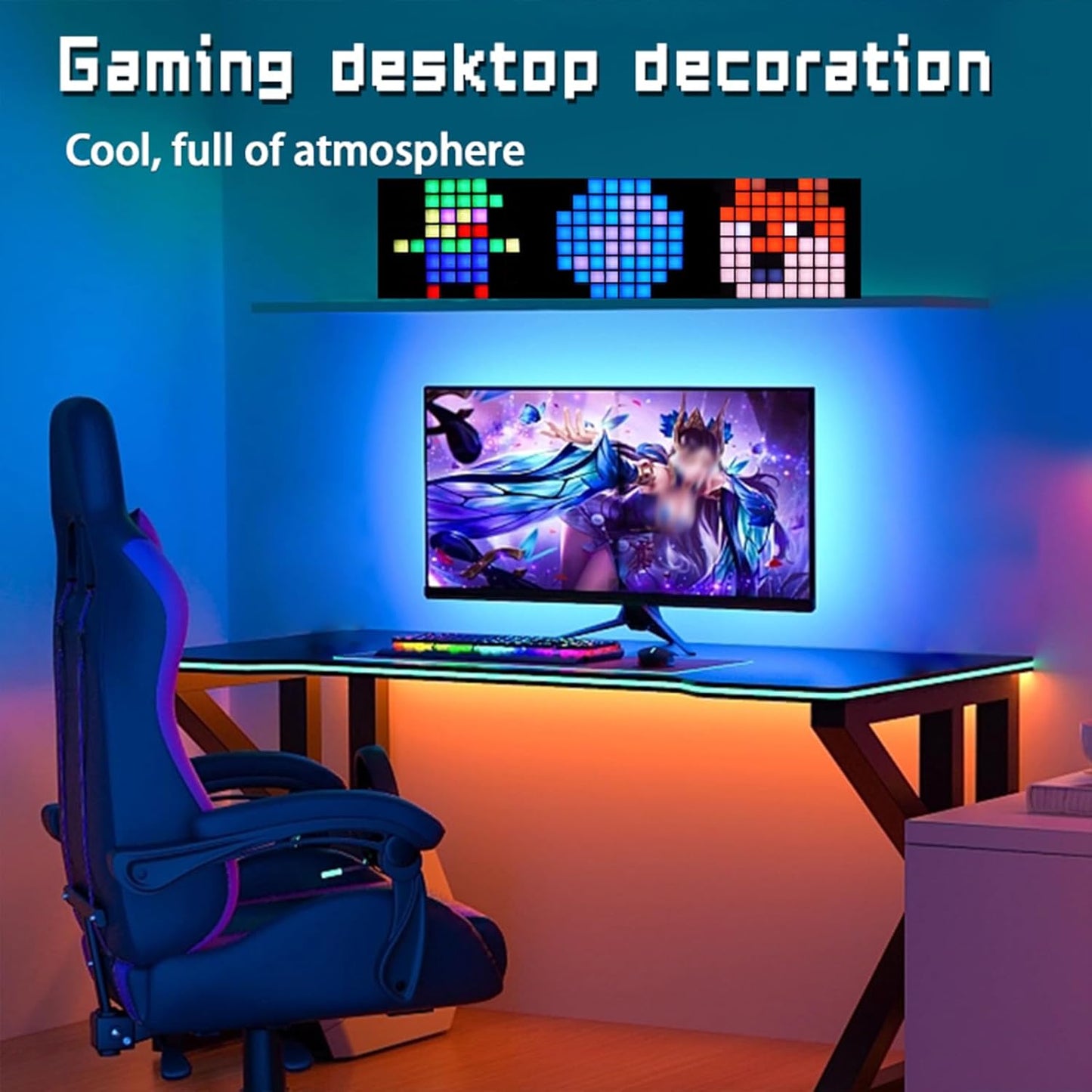 Pixel Art Display Screen, Digital Pixel Screen, 1+3 Combination Photo Frame, 16*16/8*32 DIY Programmable Pixel Art Led Display, Digital Alarm clock, Neon Light for Room Decoration Unique Lighting Deco