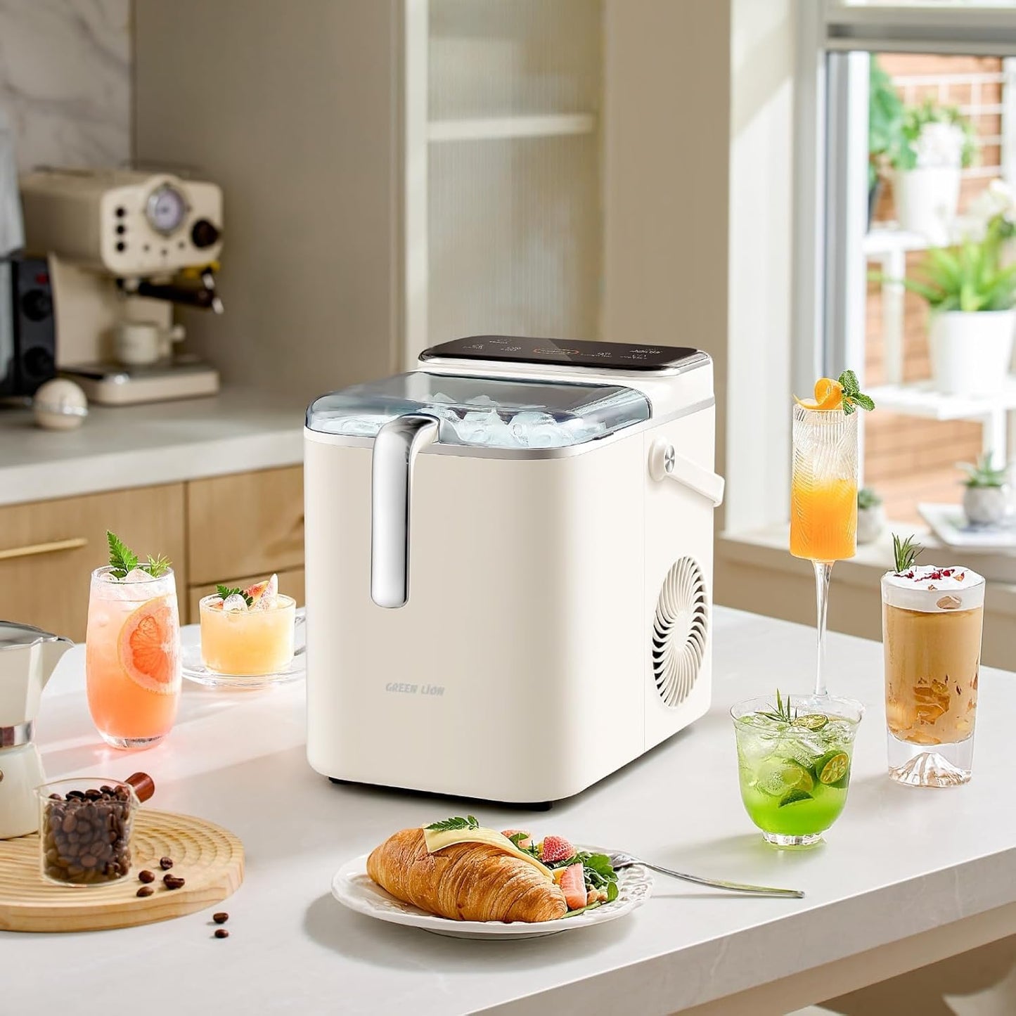 Green Lion Frost-Core Ice Maker Countertop, Portable Ice Machine with Self-Cleaning Function & Touch Control Panel, 12Kg/24H, Ideal for Home, Kitchen, Camping, RV, Office, Party - Cream White
