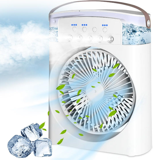 DENX USB Desk Misting Fan – 3-Speed Air Cooler, 600ml Tank, Timer, 7-Color LED Lights, Portable Personal Air Conditioner for Home, Office, and Travel
