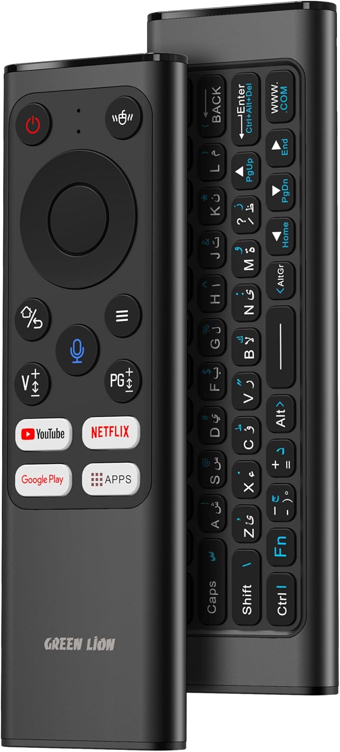 Green Lion Rechargeable Wireless Universal Remote for Samsung TVs Air Mouse & Keyboard (EN/AR), Voice Assistant, Compatible With Android TV Box, PC, Computer, Projector, Android/Windows/MacOS/Linux